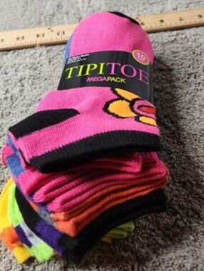 Women's Mega Pack No Show Bright & Colorful Shows - 10 Pack TipiToes  Size 9-11